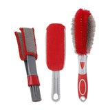 3Pcs Car Detailing Brush Set - Microfiber Vent Cleaning Brush, Soft Bristle and microfiber Tire Wheel Brushes