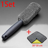 Portable Microfiber Wheel Tire Rim Brush Set Car Wheel Wash Cleaning for Car Wash with Plastic Handle Auto Washing Cleaner Tools